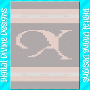 X Padrão gráfico de letras de caligrafia fofas personalizadas para cobertor de malha de dedo grosso Download digital do padrão apenas Padrão feminino X
