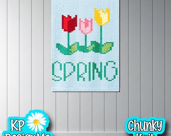 Padrão de manta Tulipas da Primavera: Design em tricô grosso com os dedos (Download digital)