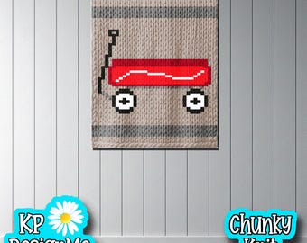 Red Wagon Blanket Pattern: Chunky Finger Knit (Digital Download)