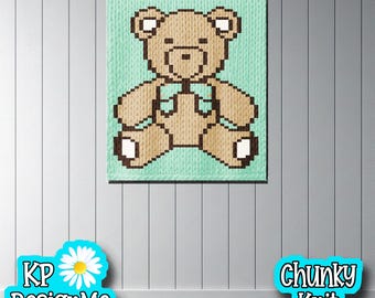 Teddy Bear Blanket Pattern: Chunky Finger Knit (Digital Download)