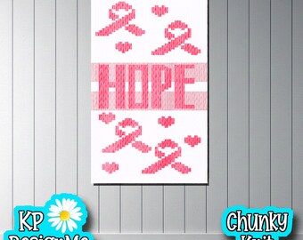 Breast Cancer Awareness Blanket Pattern: Chunky Knit Pink Ribbon (Digital Download)