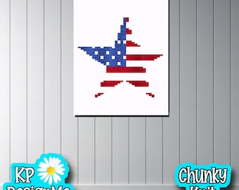 4th of July Flag Star Chunky Knit Blanket Pattern (Digital Download)