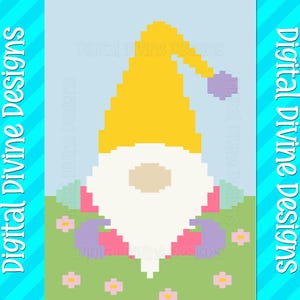 Spring Gnome Graphic Pattern for Chunky Finger Knit Blanket, Digital Download Pattern Only,  Spring Flower Blossoms Gnome Blanket Pattern