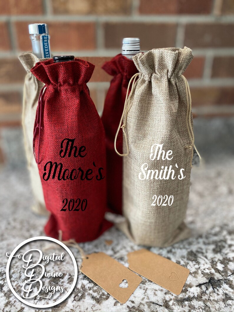 Personalized Wine / Liquor Bottle Bags Double Sided Burlap Etsy