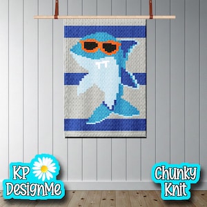 Modèle de couverture requin en tricot épais avec lunettes de soleil (téléchargement numérique)