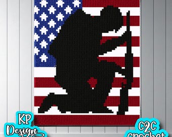 Left Handed* American Soldier C2C Crochet Blanket Pattern (Digital Download) – 52"x60"