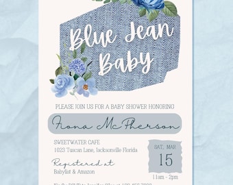 Blue Jean Baby Shower Invitation Template, Denim Theme, 5x7 (Canva)