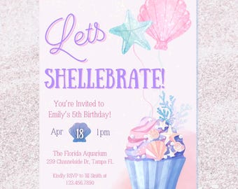 Under the Sea Birthday Invitation, Girls Beach Party (5x7 Editable Invite)