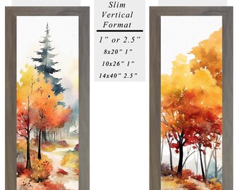 Fall Forest Path & Misty Tree View – Framed Vertical Autumn