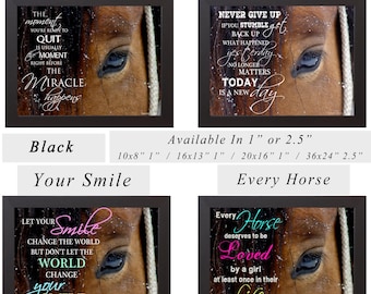 Inspirational Horse Wall Art – 4 Quote Options – 10x8 Framed Western Equestrian Decor – Never Give Up or Every Horse Deserves Love