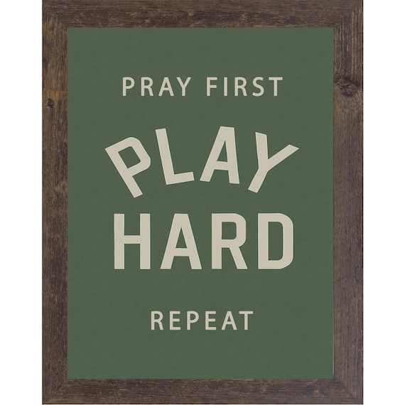 Handcrafted Christian Sports Wall Art, Pray First Play Hard Repeat Decor
