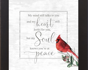 Framed Cardinal Sympathy Gift – My Mind Still Talks to You – Memorial Wall Art for Loss – No Downloads – Handmade Ready to Hang