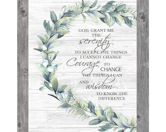 Serenity Prayer Wall Art – 8x10 to 26x34 Framed Christian Quote by Summer Snow – Green Leaves Faith Décor – God Grant Me the Serenity Print