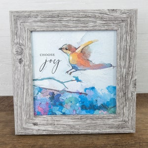 Watercolor Bird Wall Art – Choose Joy, Be Kind, Love Never Fails, or Fear Not – 8x8 Framed Christian Quote – Summer Snow