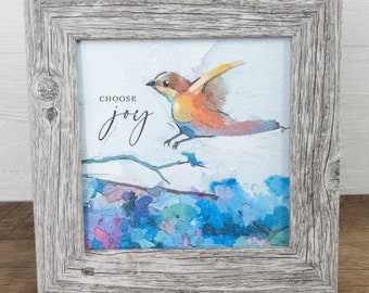 Choose Joy | SN24 Cute Bird Birds Watercolor Blue Yellow Art Sign Decor