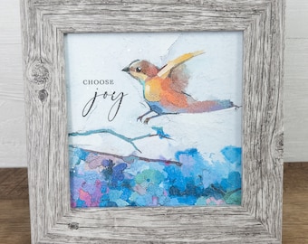 Choose Joy | SN24 Cute Bird Birds Watercolor Blue Yellow Art Sign Decor