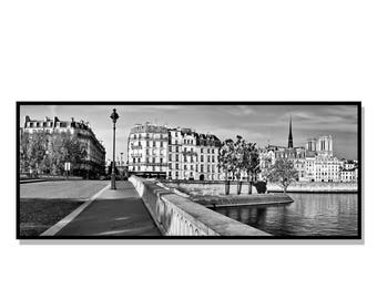 Panoramic Photo Print Paris - Poster Ile Saint Louis Notre Dame Cathedral Black and white Street View Typical Paris Wall Art