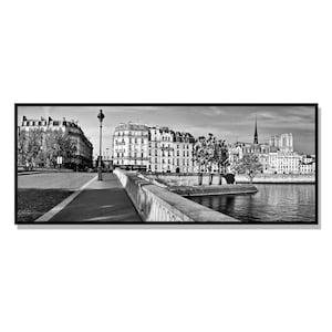 Panoramic Photo Print Paris - Poster Ile Saint Louis Notre Dame Cathedral Black and white Street View Typical Paris Wall Art