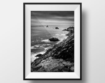 Fine ART Print Sea Board  - French Brittany Sea Side Finistère Landscape Pointe du Raz Black and White Photography Image Poster Wall Art Pic
