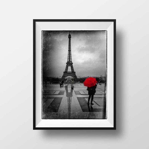 Fine Art Print Of Paris Eiffel Tower Red Umbrella Trocadero - Black And White With A Splash Of Red Wall Art Fine Art Print Of Paris Eiffel Tower Red Umbrella Trocadero - Black And White With A Splash Of Red Wall Art
