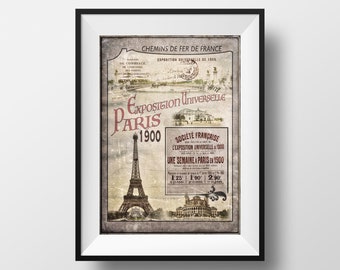 Paris 1900 Exposition Universelle - Paris Belle Epoque Fine Art Travel Railway Poster Print Eiffel Tower Illustration