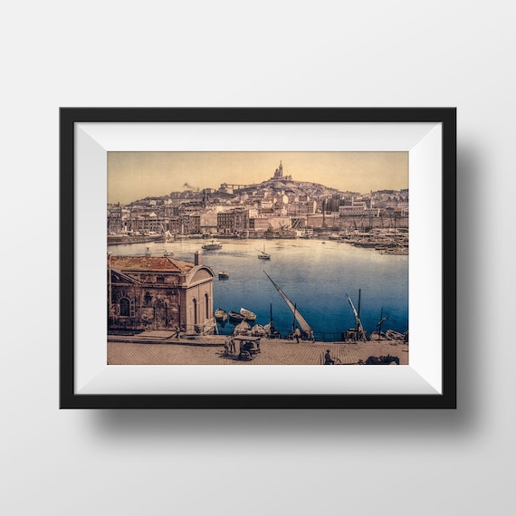 Photo Ancienne Marseille Le vieux Port - Impression Tirage Couleur Image Poster Affiche Photographie Souvenir Décoration Murale