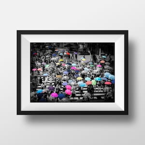 Tokyo Photo Fine Art Print - Japan Black and White Red Umbrella Street View Pedestrian crossing color splash Poster Japan Wall art Decor