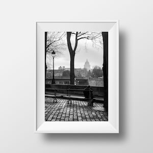 Photo Print Paris Ile saint-Louis - Black and White Pantheon Typical Street Scene Poster Wall Art