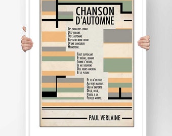 Affiche Poésie Paul Verlaine Chanson d'Automne - Poster Littérature Française Poème  Illustration Moderne Bauhaus Design Littéraire