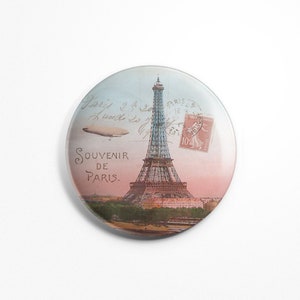 Magnet Rond Paris Vintage - Paris Ancien Tour Eiffel Souvenir Frigidaire Aimant 56mm Diamètre Cuisine Décoration