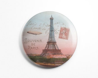 Magnet Rond Paris Vintage - Paris Ancien Tour Eiffel Souvenir Frigidaire Aimant 56mm Diamètre Cuisine Décoration