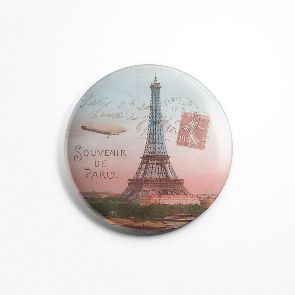 Magnet Rond Paris Vintage - Ancien Tour Eiffel Souvenir Frigidaire Aimant 56mm Diamètre Cuisine Déco