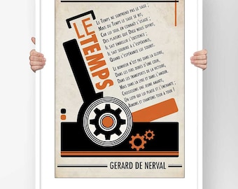 Literary Fine Art Print - Poster Typography Gérard de Nerval Le Temps Poem Illustration literary bauhaus design