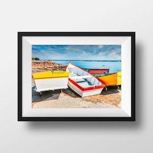 Foto colorida Brittany Beg Meil - Finistère Cale Barcos Anexos Litoral Fotografia Pôster de viagem Decoração de parede
