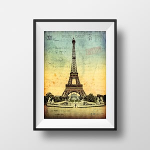 Affiche Paris Tour Eiffel 1900 - Paris Belle Epoque Poster Vintage Ancienne Carte postale Exposition Universelle Image de France Decoration