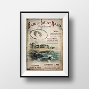 Affiche Vintage Bretagne Saint-Malo - Poster Voyage Saint-Malo Chemin de Fer Carte postale ancienne Rétro vintage Illustration Decoration