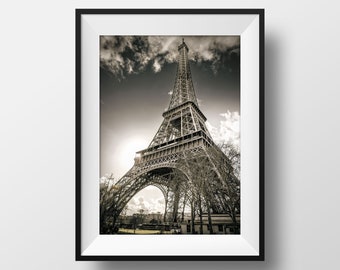 Paris Photo Fine Art Print - Backlight Picture of The Eiffel Tower and in color Poster Wall Art Home Decor