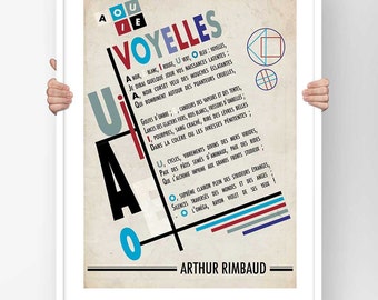 Poster Poem Arthur Rimbaud Vowels - Poster Typography French Poetry Modern Illustration Bauhaus Design Wall Art