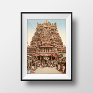 Photo Ancient South India Madurai Gopuram - Tamil Nadu Temple Elephant Poster Palace Vintage Poster Photography Retro Wall Art