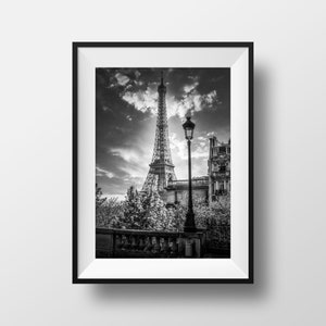 Photo Print Paris - Eiffel Tower Street Scene Black and White Poster Wall Art
