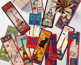 12 Marque-Pages Paris Vintage - Lot de Signets Visuels Monuments de Paris en 1900 Tour Eiffel Belle Epoque Cartes Postales Anciennes Signets