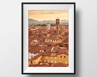 Fotodruck Toskana Lucca - Italien Lucca Sonnenuntergang auf den Dächern Farbe Wanddekoration Poster Poster Landschaft Fotografie