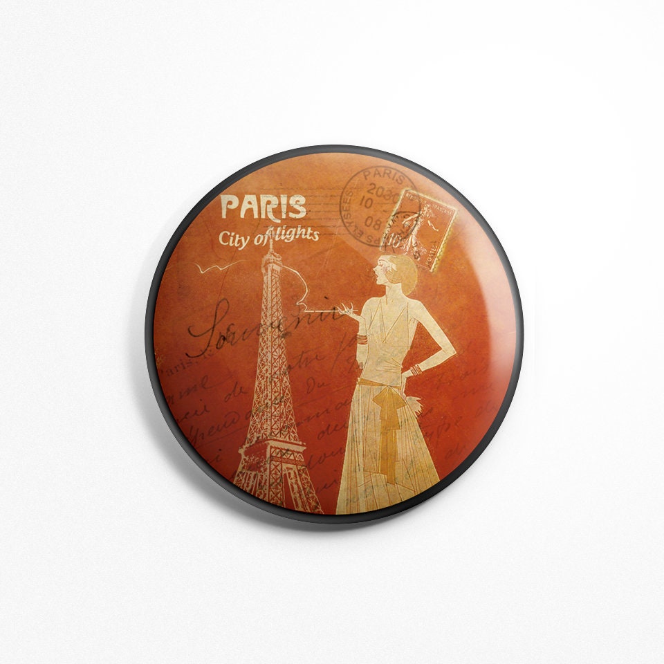 Magnet Rond Paris Vintage - Ancien Tour Eiffel Souvenir City Of Lights Frigidaire Aimant 56mm Diamèt