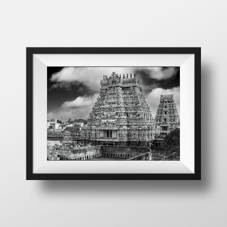 Photo Black and White India Tamil Nadu Temple Gopuram Srirangam Picture