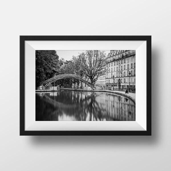 Print of Paris Le Canal Saint Martin in Black and White Home Decor Wall Art