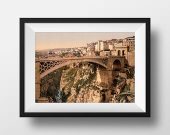 Antique Photo Algeria - Constantine The Great Bridge 1900 Color Picture Poster Souvenir Wall Art home decor