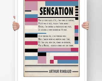 Poster Poetry Arthur Rimbaud Sensation - Print Poster French Poet Poem Illustration Modern Bauhaus Design Literary Wall Art Decoration