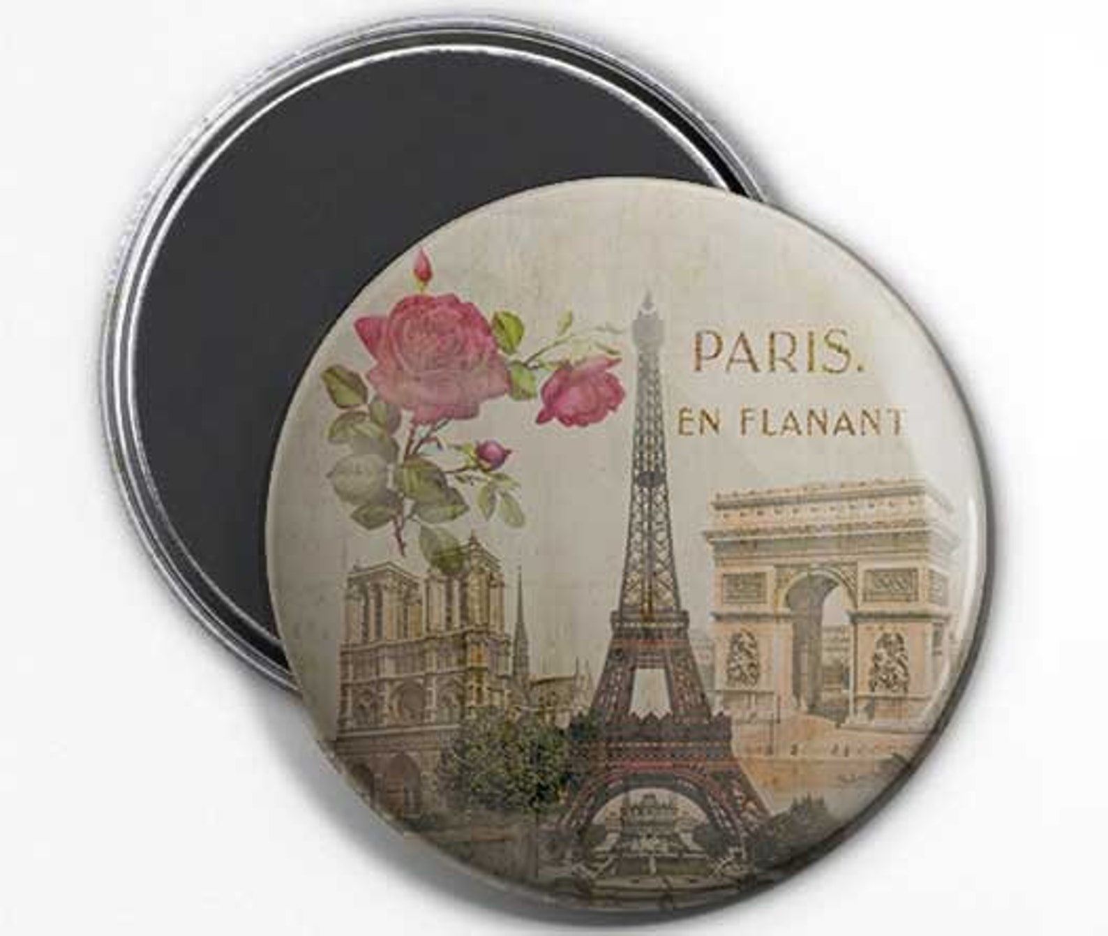 Magnet Tour Eiffel Paris - Motif Chat Au Restaurant | Diamètre 5,5 Cm | Souvenir Ou Décoration Frigo