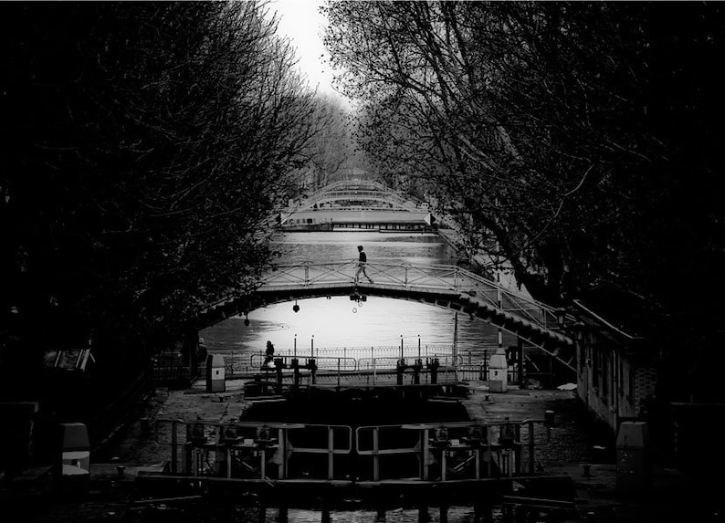 Fine ART Print of Paris Le Canal Saint Martin Paris Photo in Black and White Street View Picture France Paris Typical Atmosphere image 5