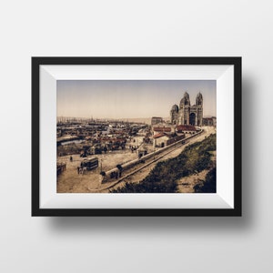 Old Photo Marseille - Quai de la Joliette Cathedral La Major Image Poster Souvenir Photography Wall Art